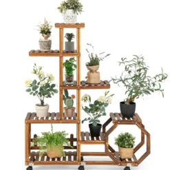 Mehrschichtiger Pflanzenständer aus Holz Bewegliches Blumenregal 107 x 29 x 74 cm Natur
