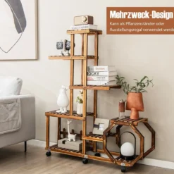 Mehrschichtiger Pflanzenständer aus Holz Bewegliches Blumenregal 107 x 29 x 74 cm Natur