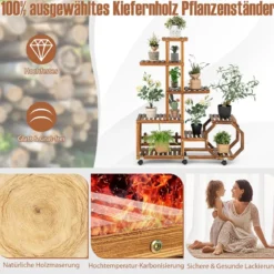 Mehrschichtiger Pflanzenständer aus Holz Bewegliches Blumenregal 107 x 29 x 74 cm Natur