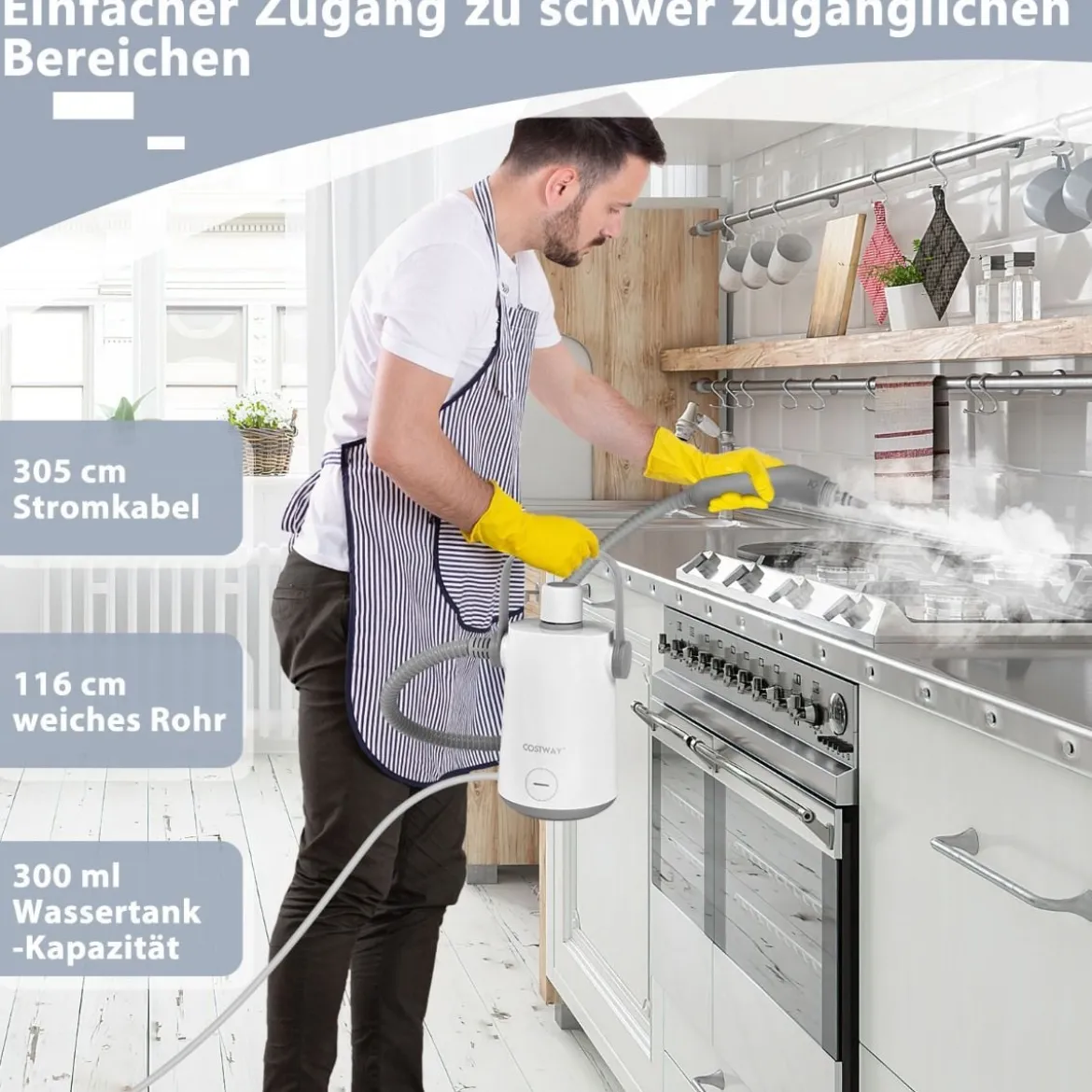 Mehrzweck-Dampfreiniger tragbare Handdampfreinigungsmaschine mit 1000 W-Leistung Grau