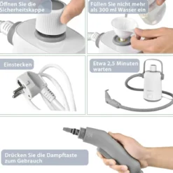Mehrzweck-Dampfreiniger tragbare Handdampfreinigungsmaschine mit 1000 W-Leistung Grau
