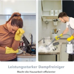 Mehrzweck-Dampfreiniger tragbare Handdampfreinigungsmaschine mit 1000 W-Leistung Grau