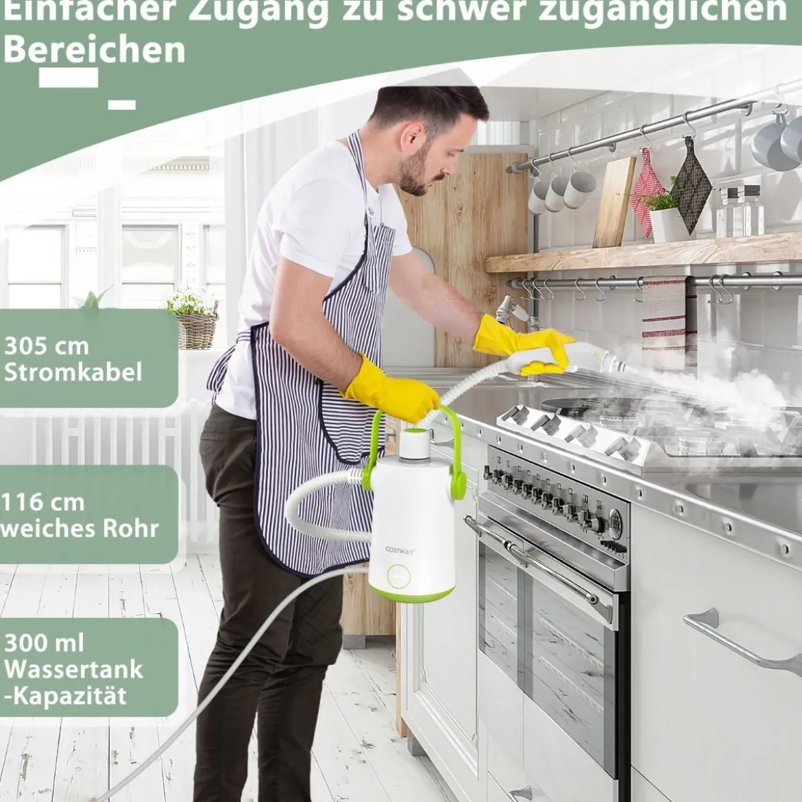 Mehrzweck-Dampfreiniger tragbare Handdampfreinigungsmaschine mit 1000 W-Leistung Grün