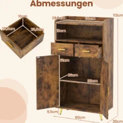 Mehrzweckschrank mit Doppeltür & 2 Schubladen & Einstellbarem Regal Küchenschrank Braun