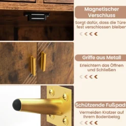 Mehrzweckschrank mit Doppeltür & 2 Schubladen & Einstellbarem Regal Küchenschrank Braun