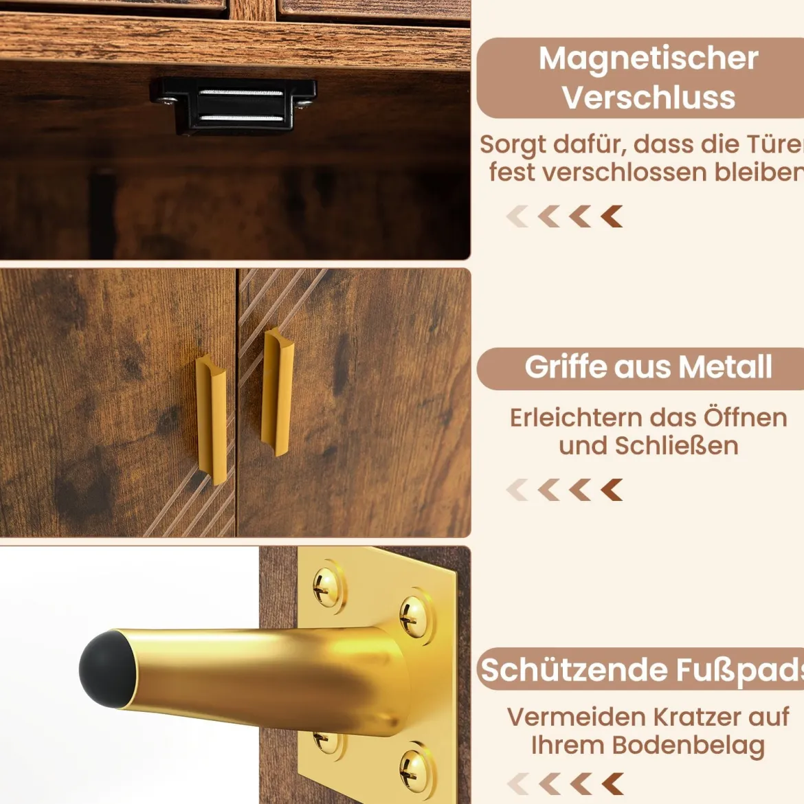 Mehrzweckschrank mit Doppeltür & 2 Schubladen & Einstellbarem Regal Küchenschrank Braun