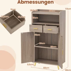 Mehrzweckschrank mit Doppeltür & 2 Schubladen & Einstellbarem Regal Küchenschrank Grau