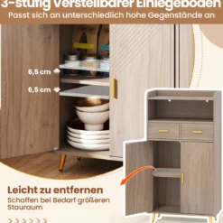 Mehrzweckschrank mit Doppeltür & 2 Schubladen & Einstellbarem Regal Küchenschrank Grau