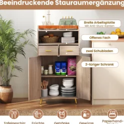 Mehrzweckschrank mit Doppeltür & 2 Schubladen & Einstellbarem Regal Küchenschrank Grau
