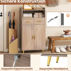 Mehrzweckschrank mit Doppeltür & 2 Schubladen & Einstellbarem Regal Küchenschrank Grau