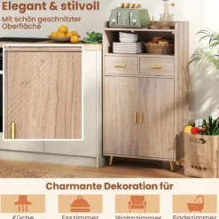 Mehrzweckschrank mit Doppeltür & 2 Schubladen & Einstellbarem Regal Küchenschrank Grau