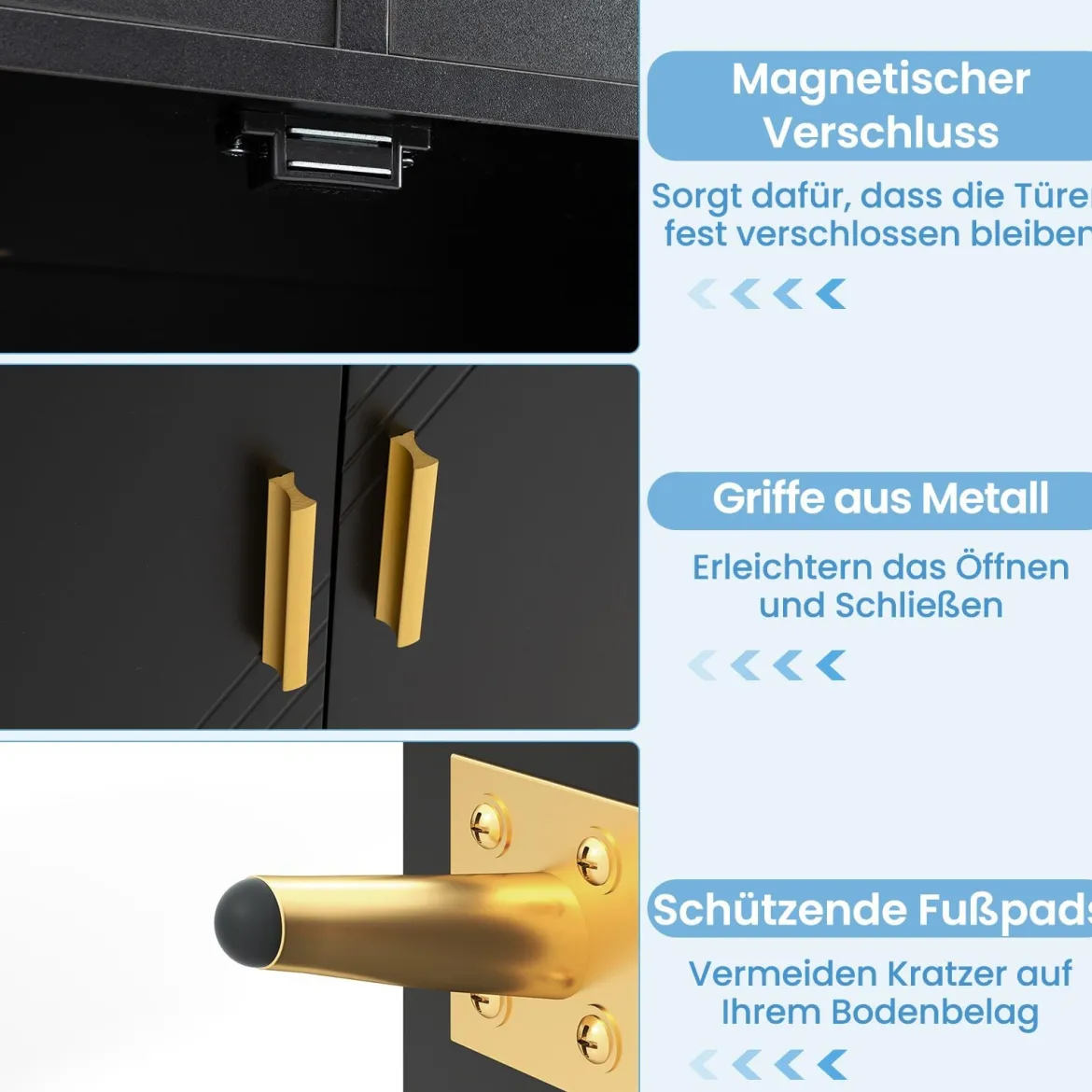 Mehrzweckschrank mit Doppeltür & 2 Schubladen & Einstellbarem Regal Küchenschrank Schwarz