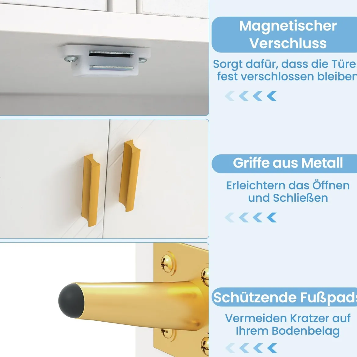 Mehrzweckschrank mit Doppeltür & 2 Schubladen & Einstellbarem Regal Küchenschrank Weiß