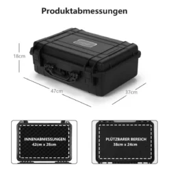Mehrzweck Tragebox mit Schaumstoffeinlage wasserdichter Kamerakoffer abschließbar Schwarz