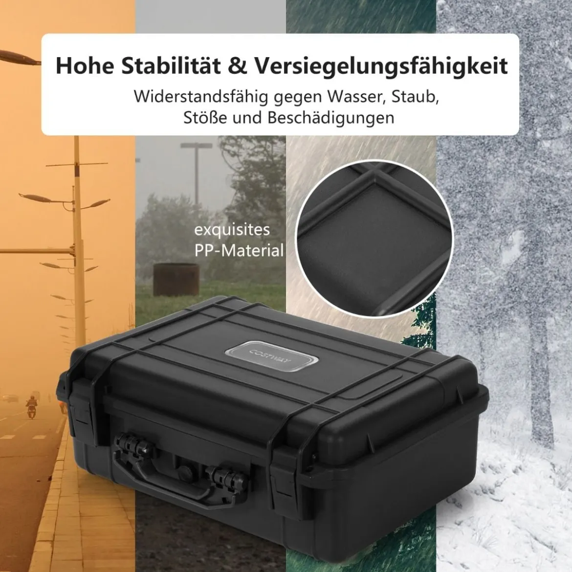Mehrzweck Tragebox mit Schaumstoffeinlage wasserdichter Kamerakoffer abschließbar Schwarz