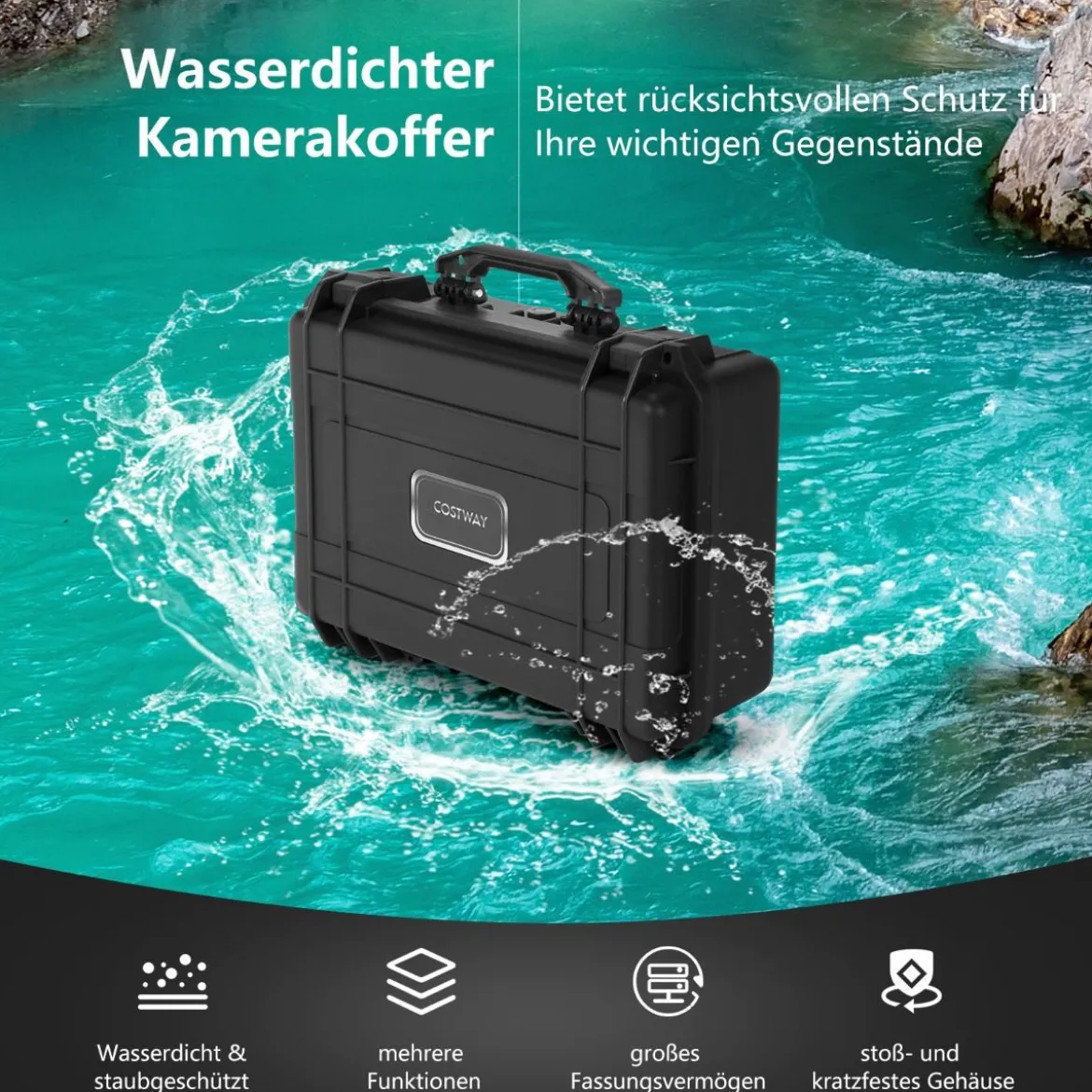 Mehrzweck Tragebox mit Schaumstoffeinlage wasserdichter Kamerakoffer abschließbar Schwarz