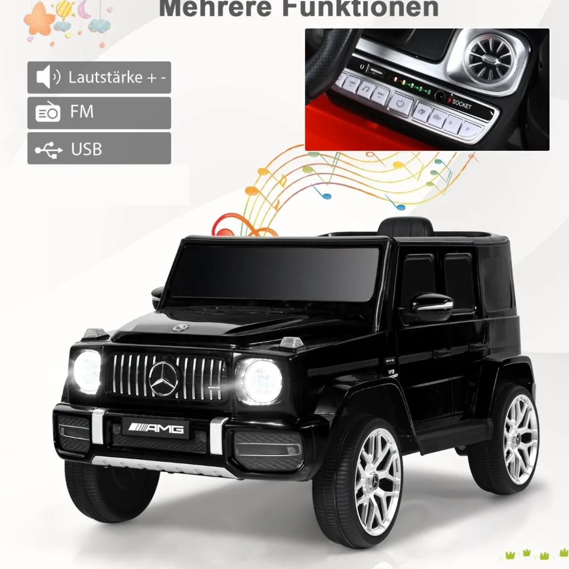 Mercedes Benz Elektroauto mit Musik & Scheinwerfer für Kinder ab 3 Jahre alt Schwarz