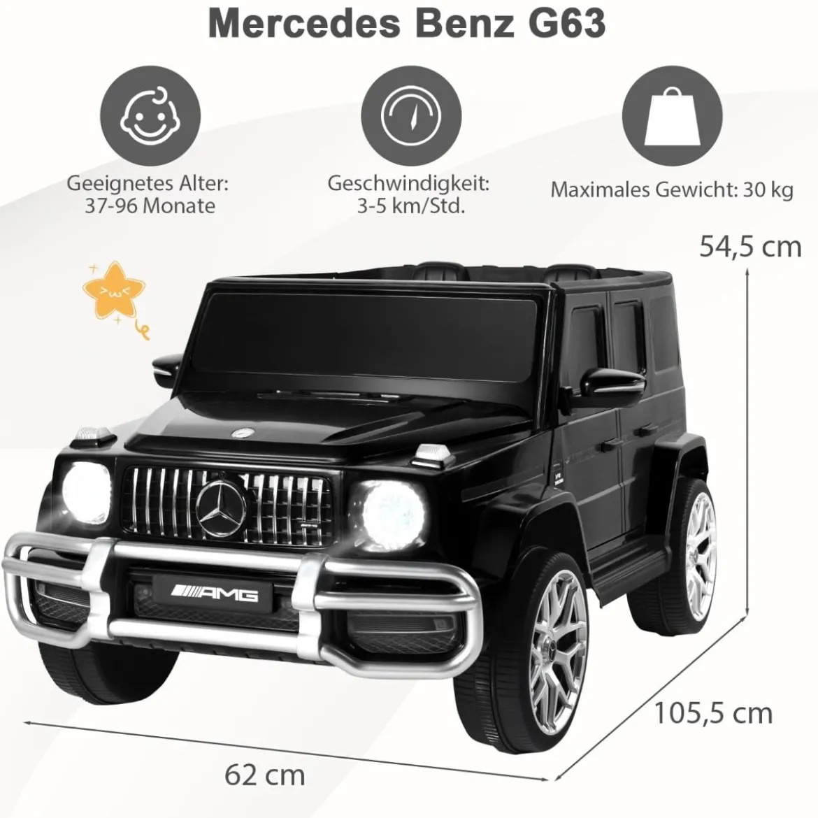 Mercedes Benz Elektroauto mit Musik & Scheinwerfer für Kinder ab 3 Jahre alt Schwarz