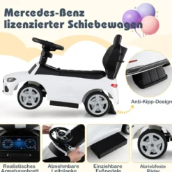 Mercedes-Benz Rutschauto 3-in-1 Rutschfahrzeug mit Schiebegriff Rutscher Auto für Kinder ab 1 Jahr Schwarz/Rosa/Weiß