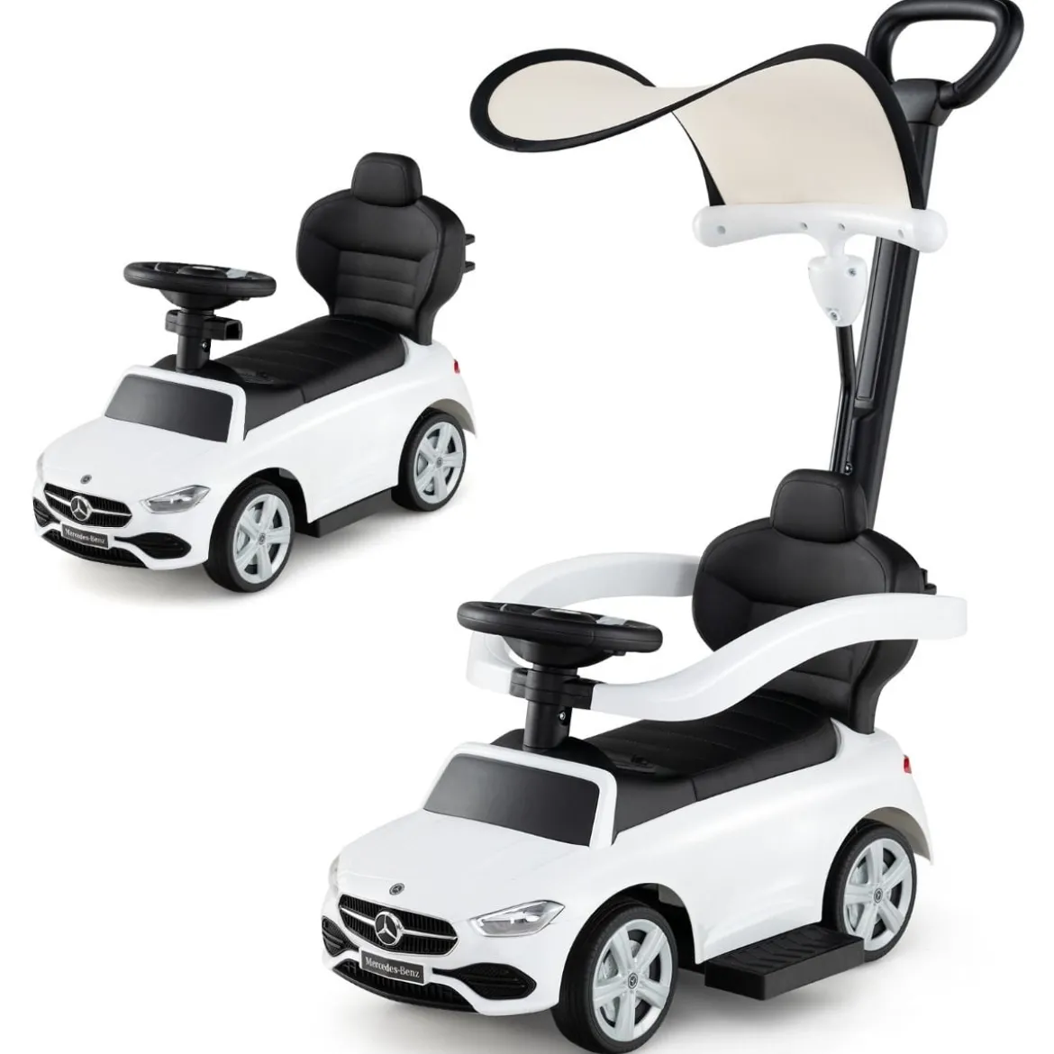 Mercedes-Benz Rutschauto 3-in-1 Rutschfahrzeug mit Schiebegriff Rutscher Auto für Kinder ab 1 Jahr Schwarz/Rosa/Weiß