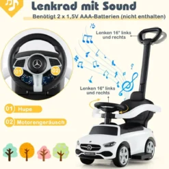 Mercedes-Benz Rutschauto 3-in-1 Rutschfahrzeug mit Schiebegriff Rutscher Auto für Kinder ab 1 Jahr Schwarz/Rosa/Weiß