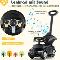Mercedes-Benz Rutschauto 3-in-1 Rutschfahrzeug mit Schiebegriff Rutscher Auto für Kinder ab 1 Jahr Schwarz/Rosa/Weiß