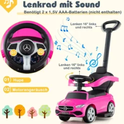 Mercedes-Benz Rutschauto 3-in-1 Rutschfahrzeug mit Schiebegriff Rutscher Auto für Kinder ab 1 Jahr Schwarz/Rosa/Weiß