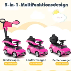 Mercedes-Benz Rutschauto 3-in-1 Rutschfahrzeug mit Schiebegriff Rutscher Auto für Kinder ab 1 Jahr Schwarz/Rosa/Weiß
