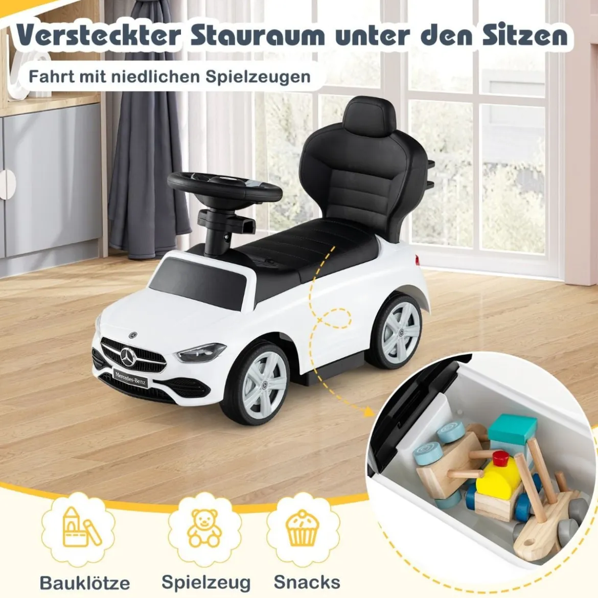 Mercedes-Benz Rutschauto 3-in-1 Rutschfahrzeug mit Schiebegriff Rutscher Auto für Kinder ab 1 Jahr Schwarz/Rosa/Weiß
