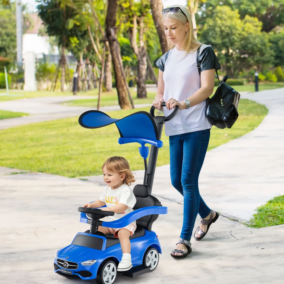 Mercedes-Benz Rutschauto 3-in-1 Rutschfahrzeug mit Schiebegriff Rutscher Auto für Kinder ab 1 Jahr Schwarz/Rosa/Weiß