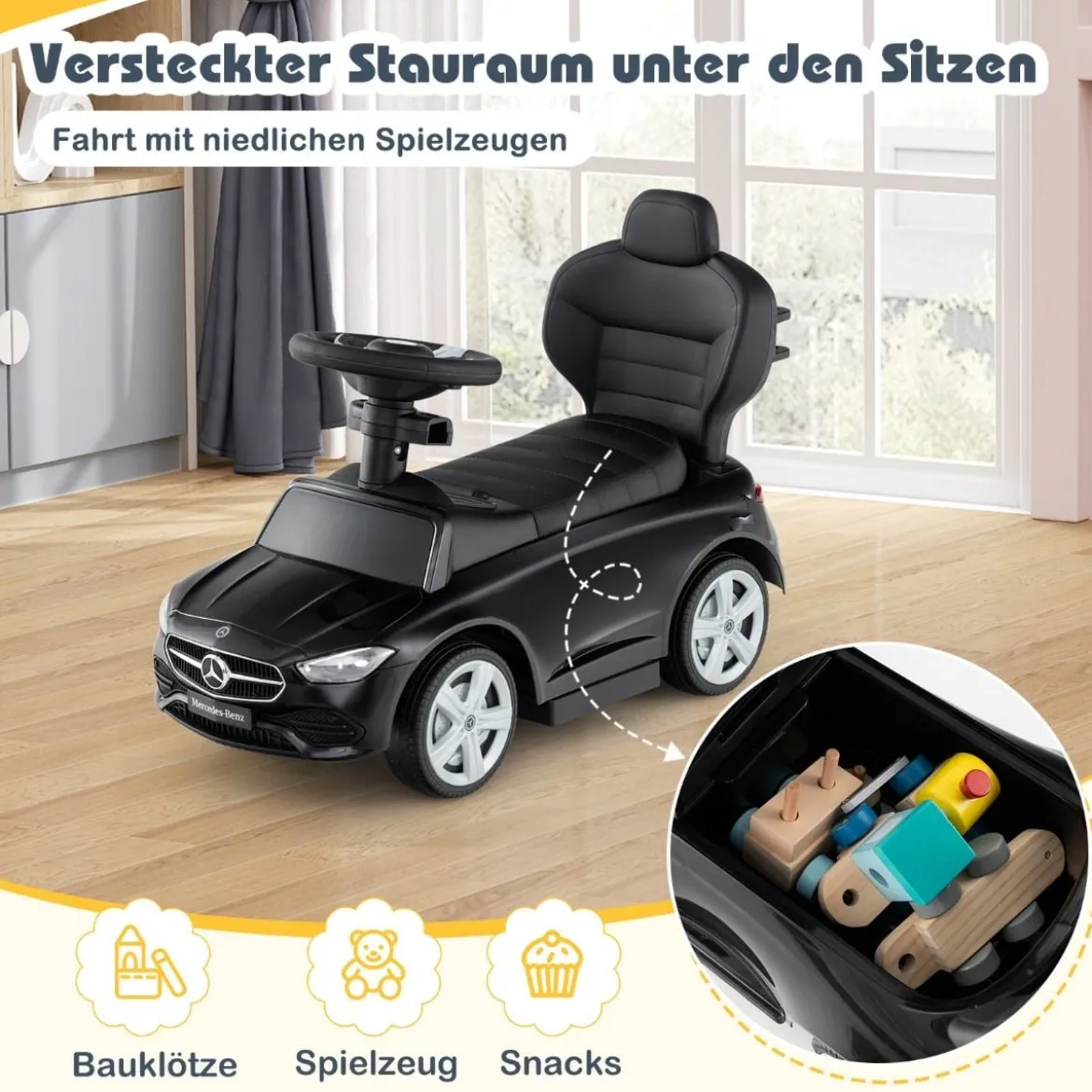 Mercedes-Benz Rutschauto 3-in-1 Rutschfahrzeug mit Schiebegriff Rutscher Auto für Kinder ab 1 Jahr Schwarz/Rosa/Weiß