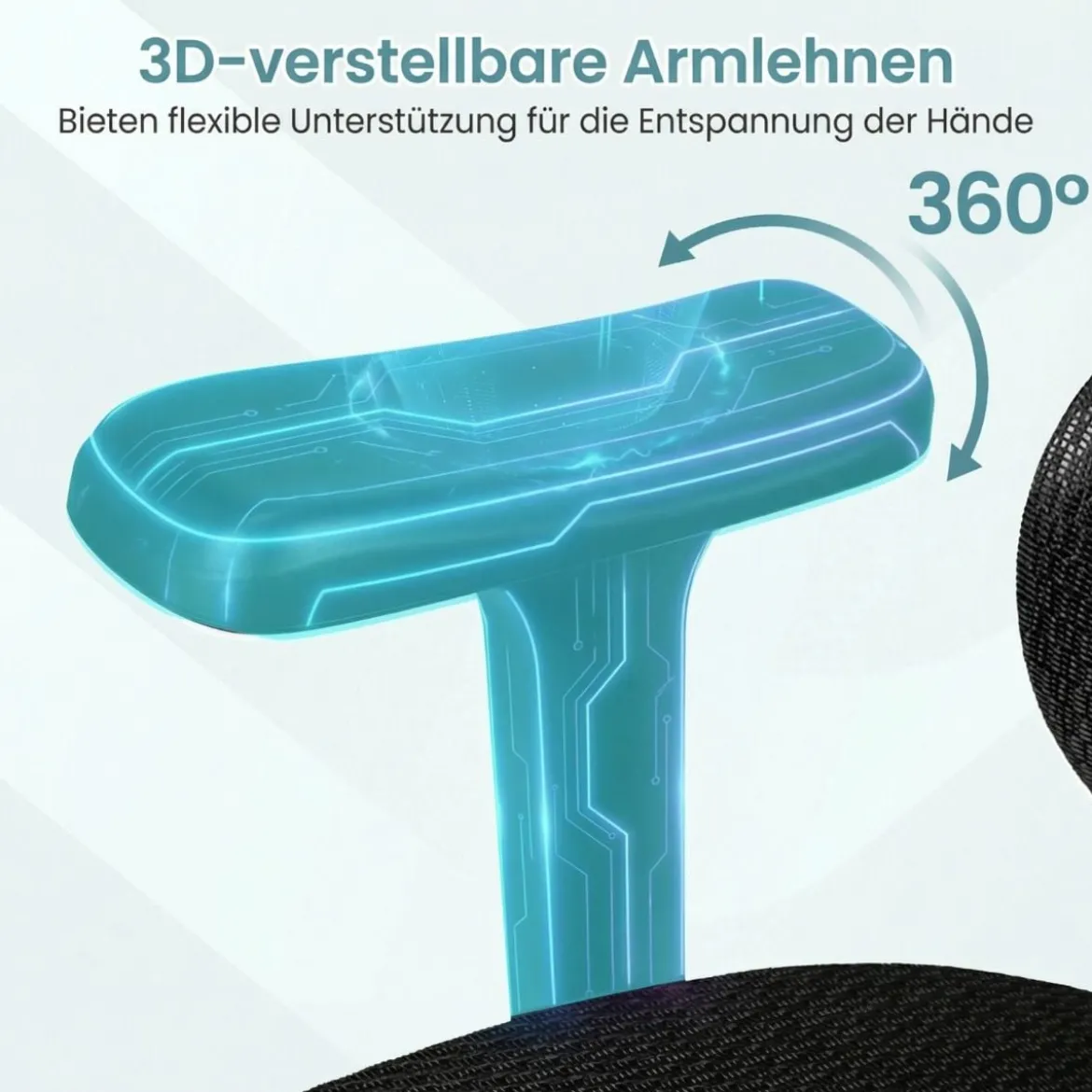 Mesh-Bürostuhl mit Fußstütze drehbarer & rollbarer Hochlehner-Schreibtischstuhl mit Lendenwirbelstütze Schwarz