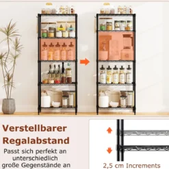 Metall-Aufbewahrungsregal mehrstöckig Schwerlast-verstellbares Universalregal 59 x 34 x 152 cm Schwarz