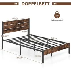 Metallbett Bettgestell für 200 x 140 cm Matratze Doppelbettgestell Bettrahmen mit Lattenrost & Stauraum