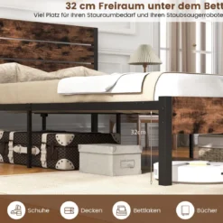 Metallbett Bettgestell für 200 x 140 cm Matratze Doppelbettgestell Bettrahmen mit Lattenrost & Stauraum