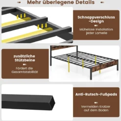 Metallbett Bettgestell für 200 x 140 cm Matratze Doppelbettgestell Bettrahmen mit Lattenrost & Stauraum