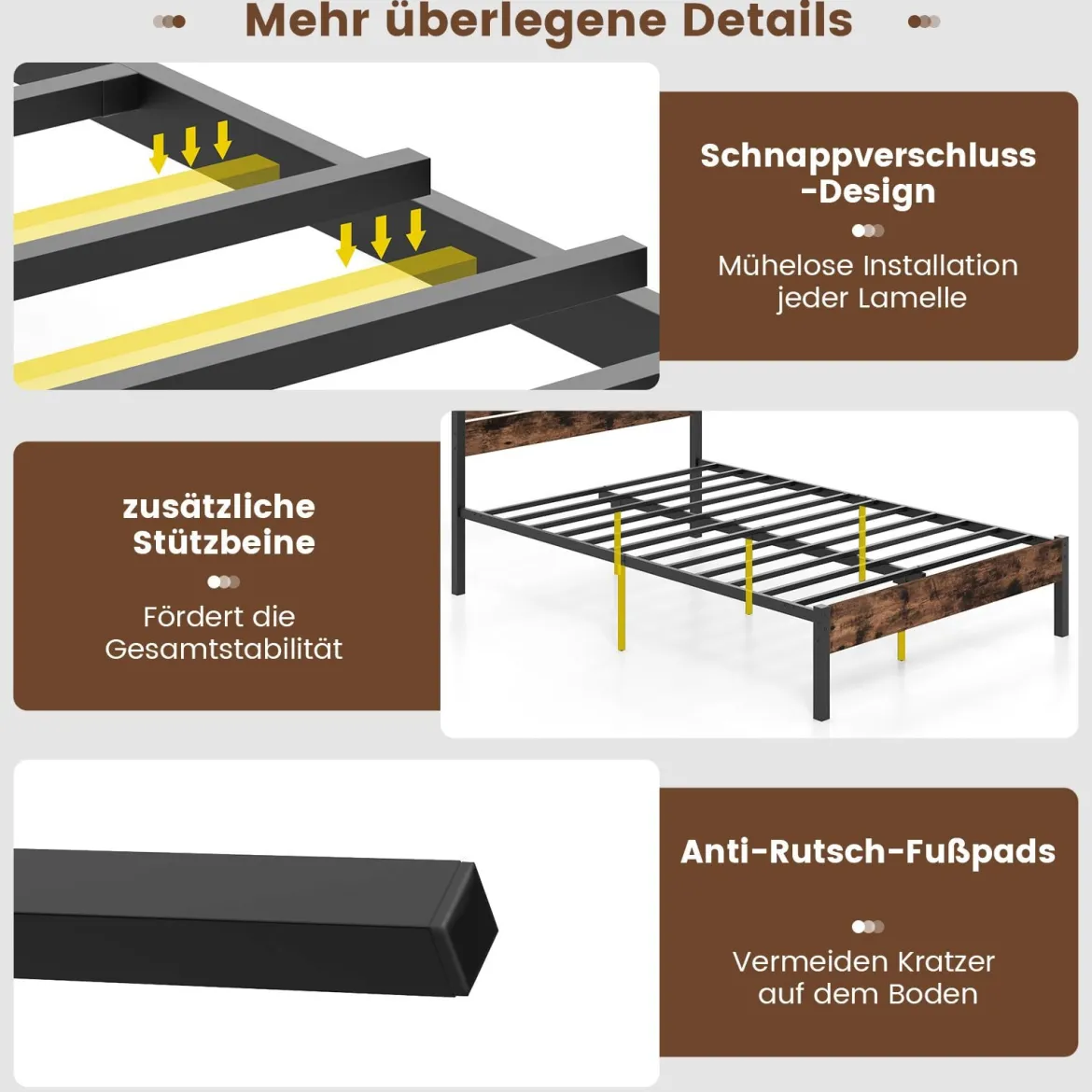 Metallbett Bettgestell für 200 x 140 cm Matratze Doppelbettgestell Bettrahmen mit Lattenrost & Stauraum