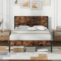 Metallbett Bettgestell für 200 x 140 cm Matratze Doppelbettgestell Bettrahmen mit Lattenrost & Stauraum