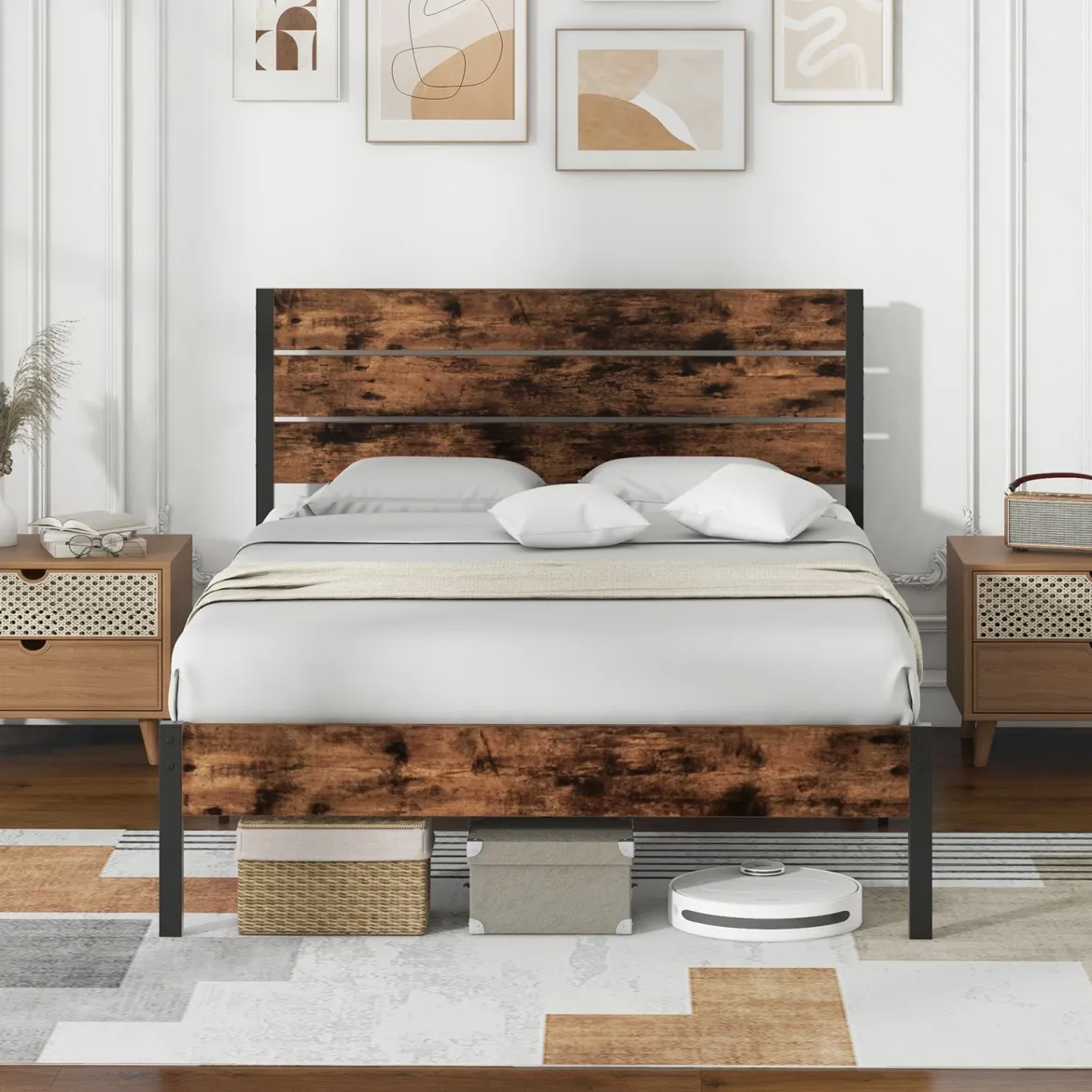Metallbett Bettgestell für 200 x 140 cm Matratze Doppelbettgestell Bettrahmen mit Lattenrost & Stauraum