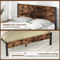 Metallbett Bettgestell für 200 x 140 cm Matratze Doppelbettgestell Bettrahmen mit Lattenrost & Stauraum