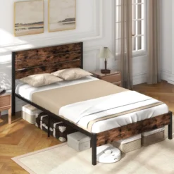 Metallbett Bettgestell für 200 x 140 cm Matratze Doppelbettgestell Bettrahmen mit Lattenrost & Stauraum