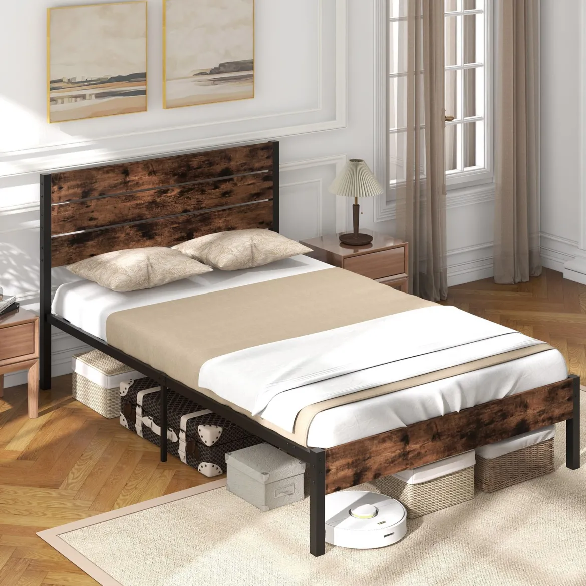 Metallbett Bettgestell für 200 x 140 cm Matratze Doppelbettgestell Bettrahmen mit Lattenrost & Stauraum