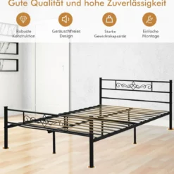 Metallbett Bettgestell für 190 x 140 cm Matratze Bettrahmen mit Lattenrost Doppelbettgestell Schwarz