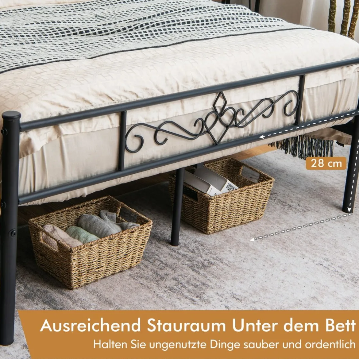 Metallbett Bettgestell für 190 x 140 cm Matratze Bettrahmen mit Lattenrost Doppelbettgestell Schwarz