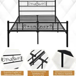 Metallbett Bettgestell für 190 x 140 cm Matratze Bettrahmen mit Lattenrost Doppelbettgestell Schwarz