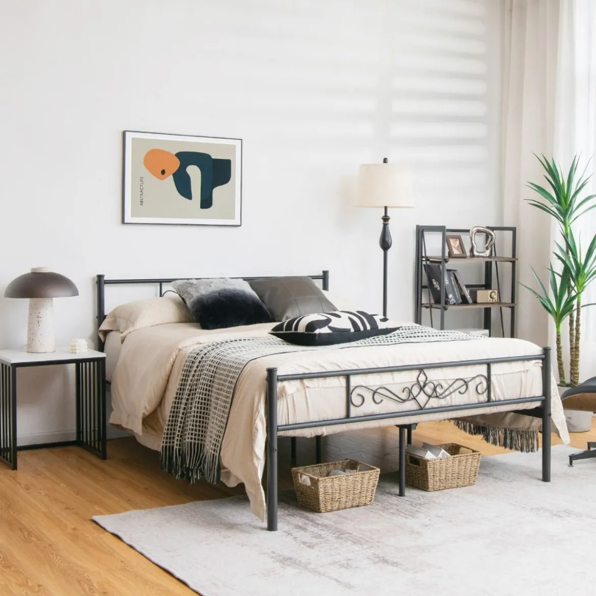 Metallbett Bettgestell für 190 x 140 cm Matratze Bettrahmen mit Lattenrost Doppelbettgestell Schwarz