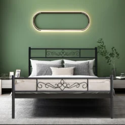 Metallbett Bettgestell für 190 x 140 cm Matratze Bettrahmen mit Lattenrost Doppelbettgestell Schwarz