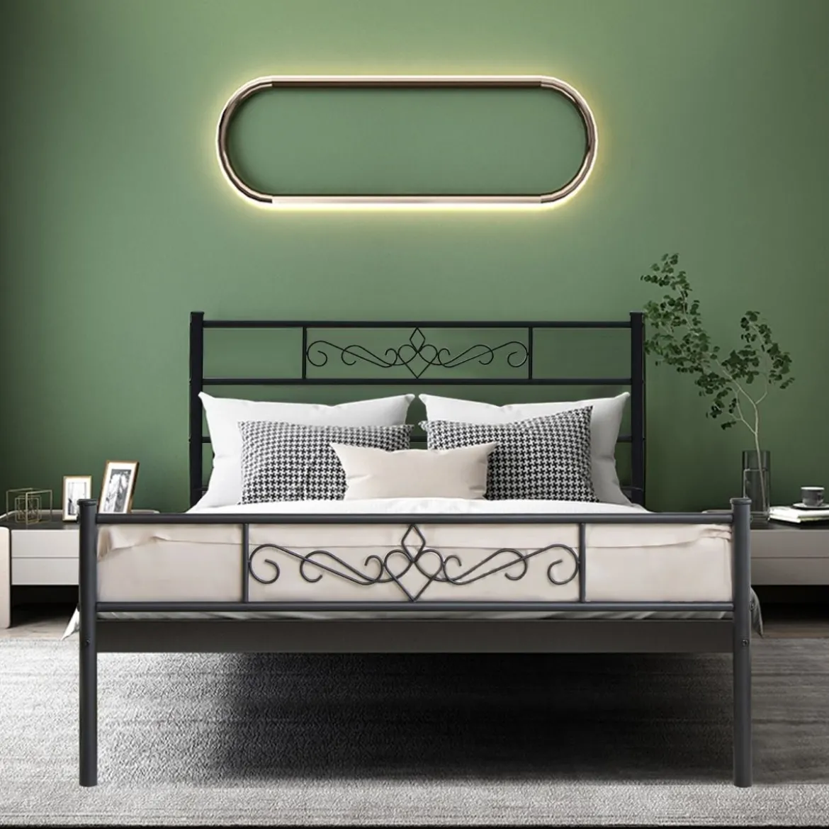 Metallbett Bettgestell für 190 x 140 cm Matratze Bettrahmen mit Lattenrost Doppelbettgestell Schwarz