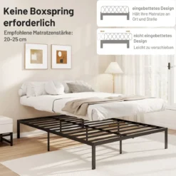 Metall-Bettgestell in Full Size Plattformbett für Matratze Stauraum unter dem Bett Schwarz