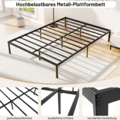 Metall-Bettgestell in Full Size Plattformbett für Matratze Stauraum unter dem Bett Schwarz